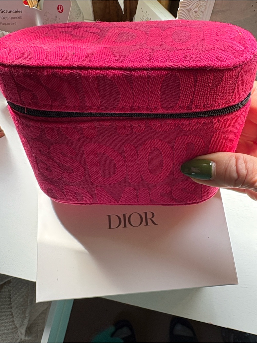 Miss Dior Hot Pink Logo-Pattern Cosmetic Case . NWT With Box